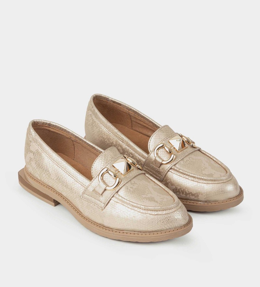 DAMES Brantano PLATS EN LOAFERS | Gouden lederen hardware mocassin