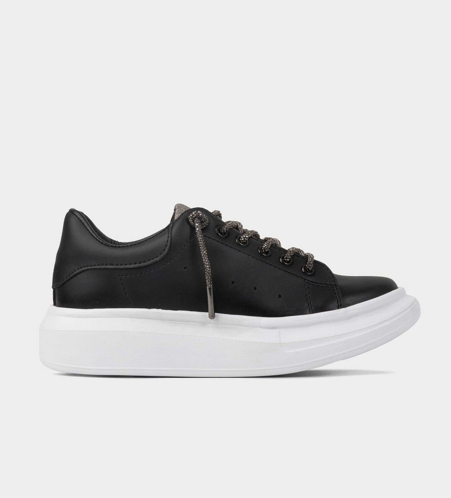 DAMES Brantano SNEAKERS | Zwarte kristallen veter sneaker