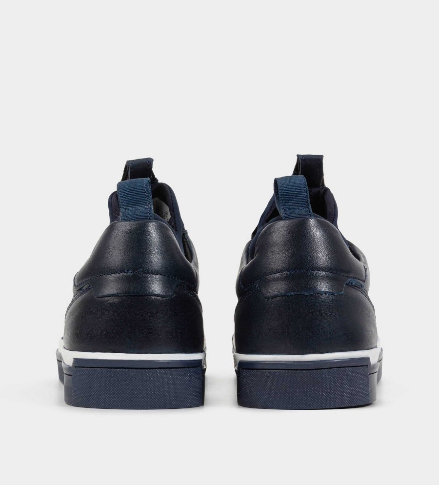 HEREN Brantano SNEAKERS | Blauw leren sneakersdetail