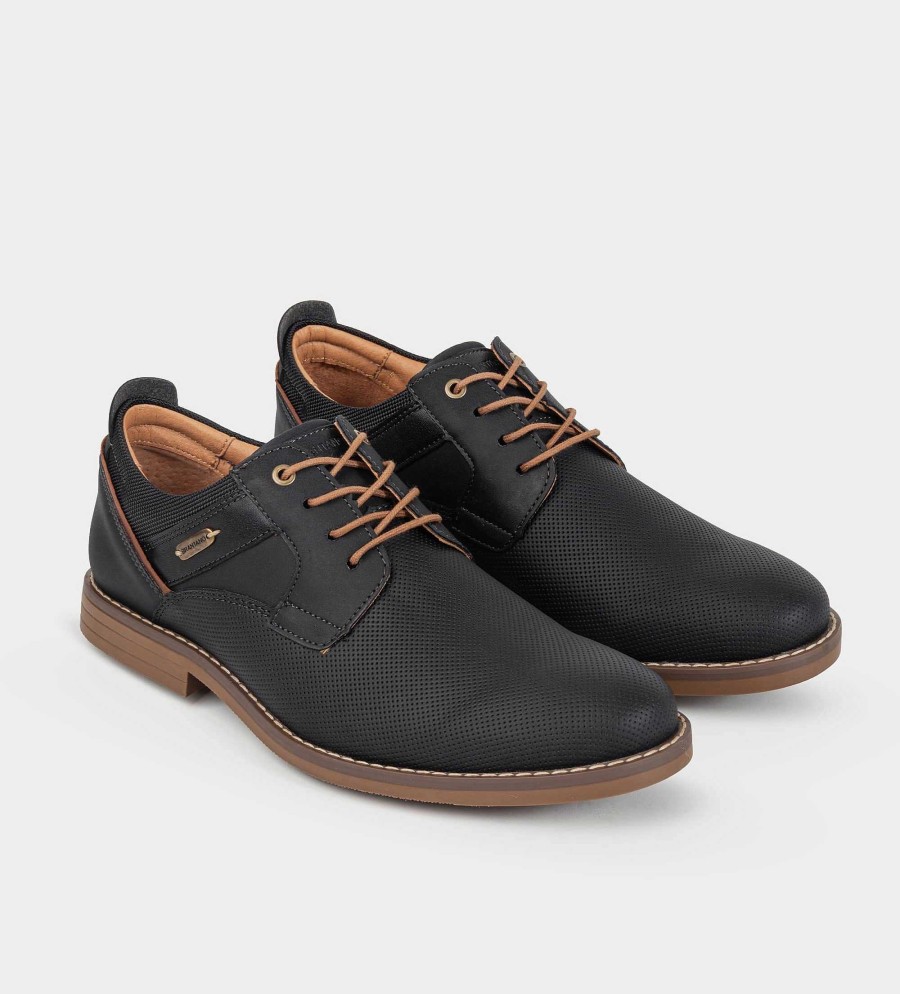 HEREN Brantano CASUAL | Zwart gegraveerde casual derby