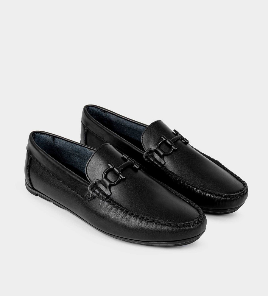 HEREN Brantano MOCCASINS | Mocassins van zwart leer met gesp