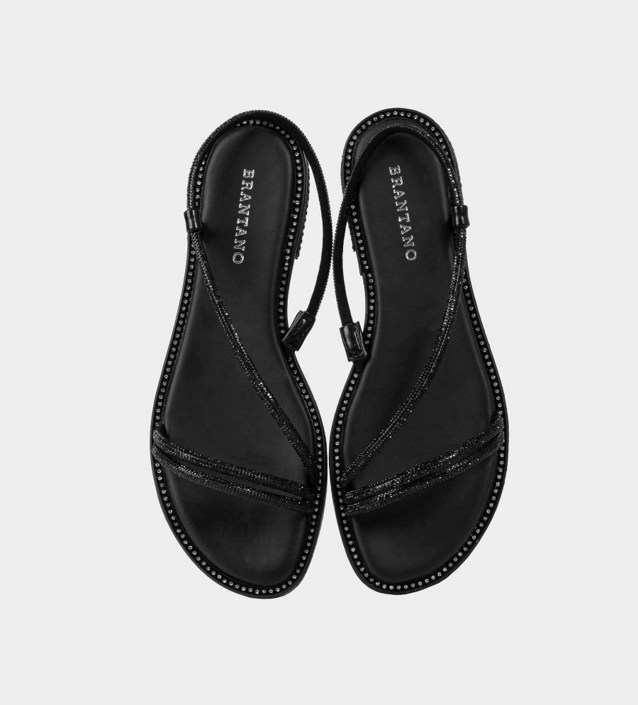 DAMES Brantano SANDALEN EN PLATFORMS | Zwarte platte sandaal met bandjes