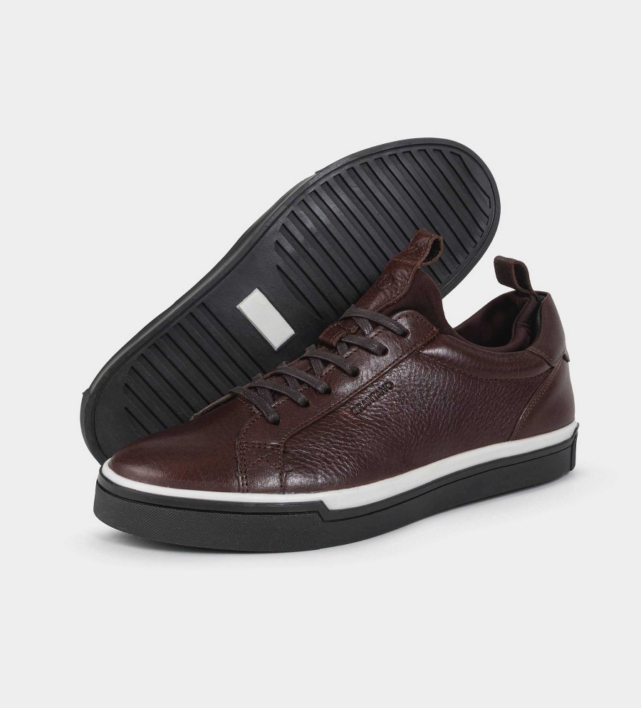 HEREN Brantano SNEAKERS | Bruin leren sneakersdetail