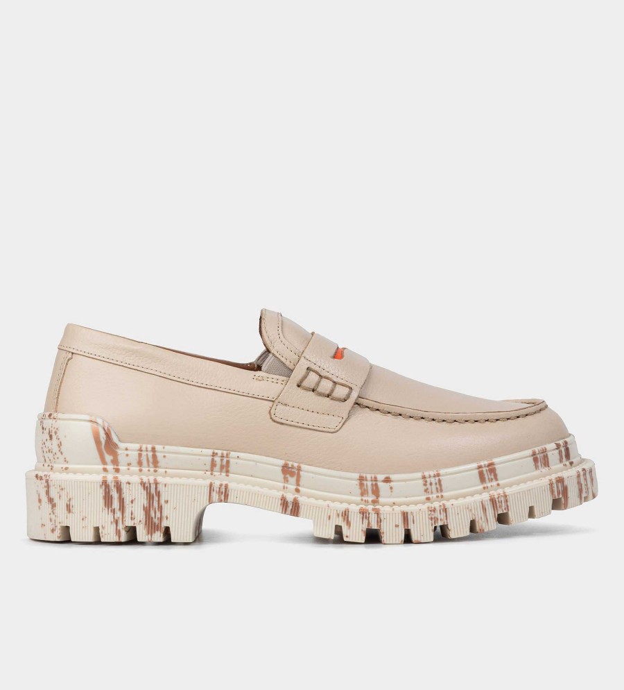 HEREN Brantano MOCCASINS | Beige leren slip-on-track mocassin