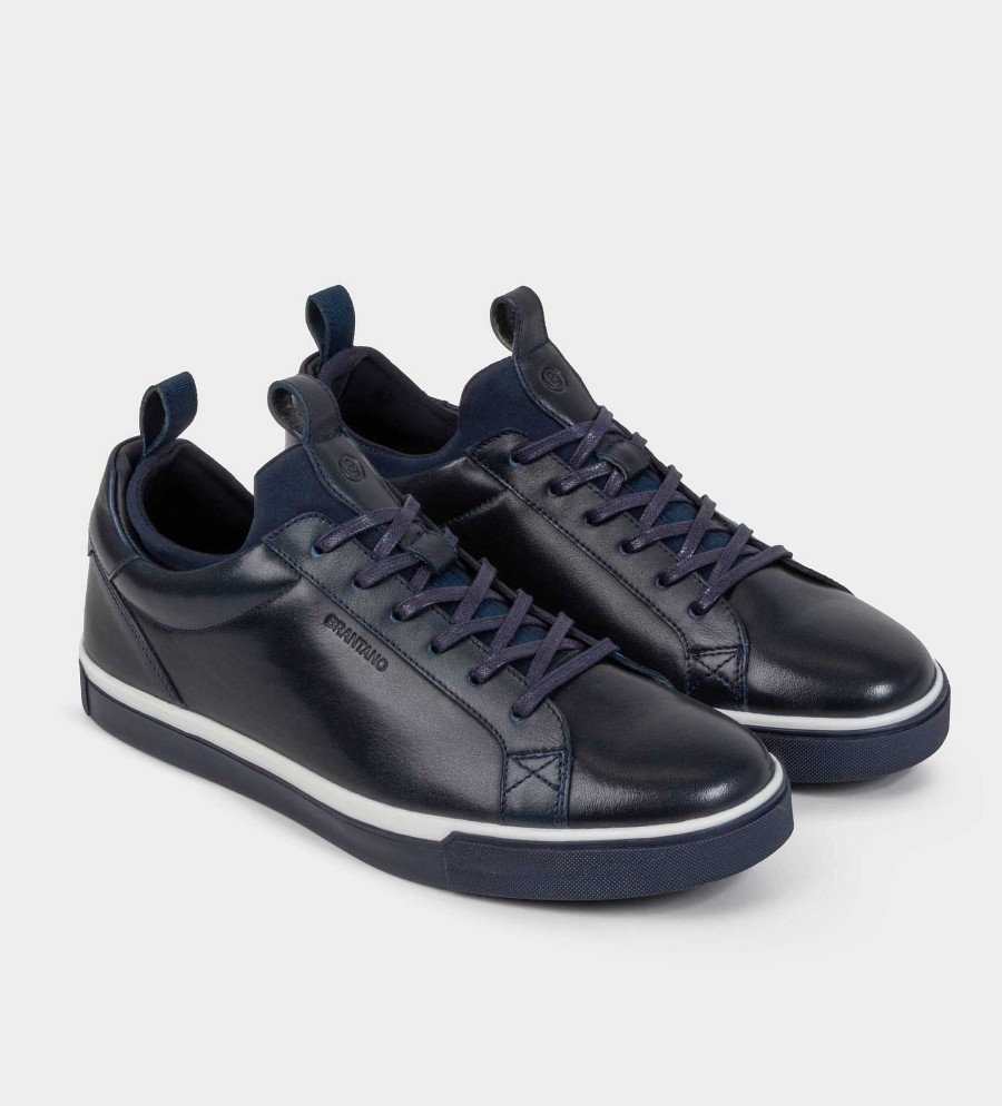 HEREN Brantano SNEAKERS | Blauw leren sneakersdetail