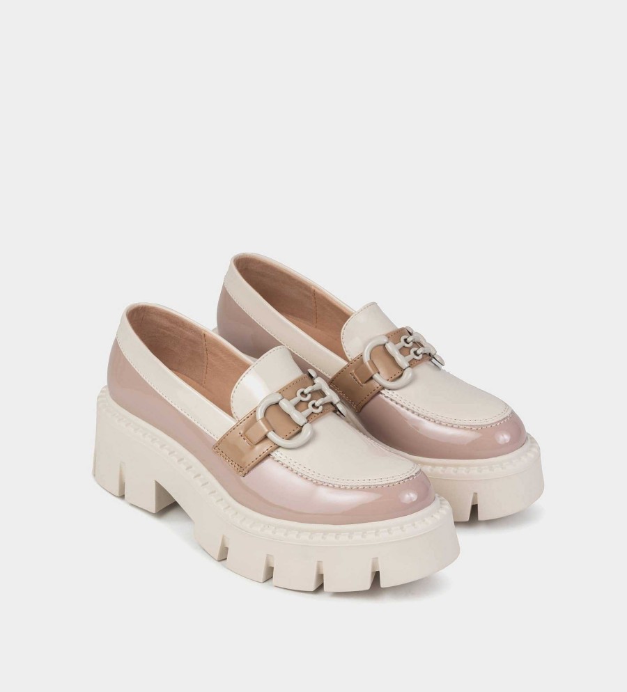 DAMES Brantano PLATS EN LOAFERS | Latte Patent Track-moccasin