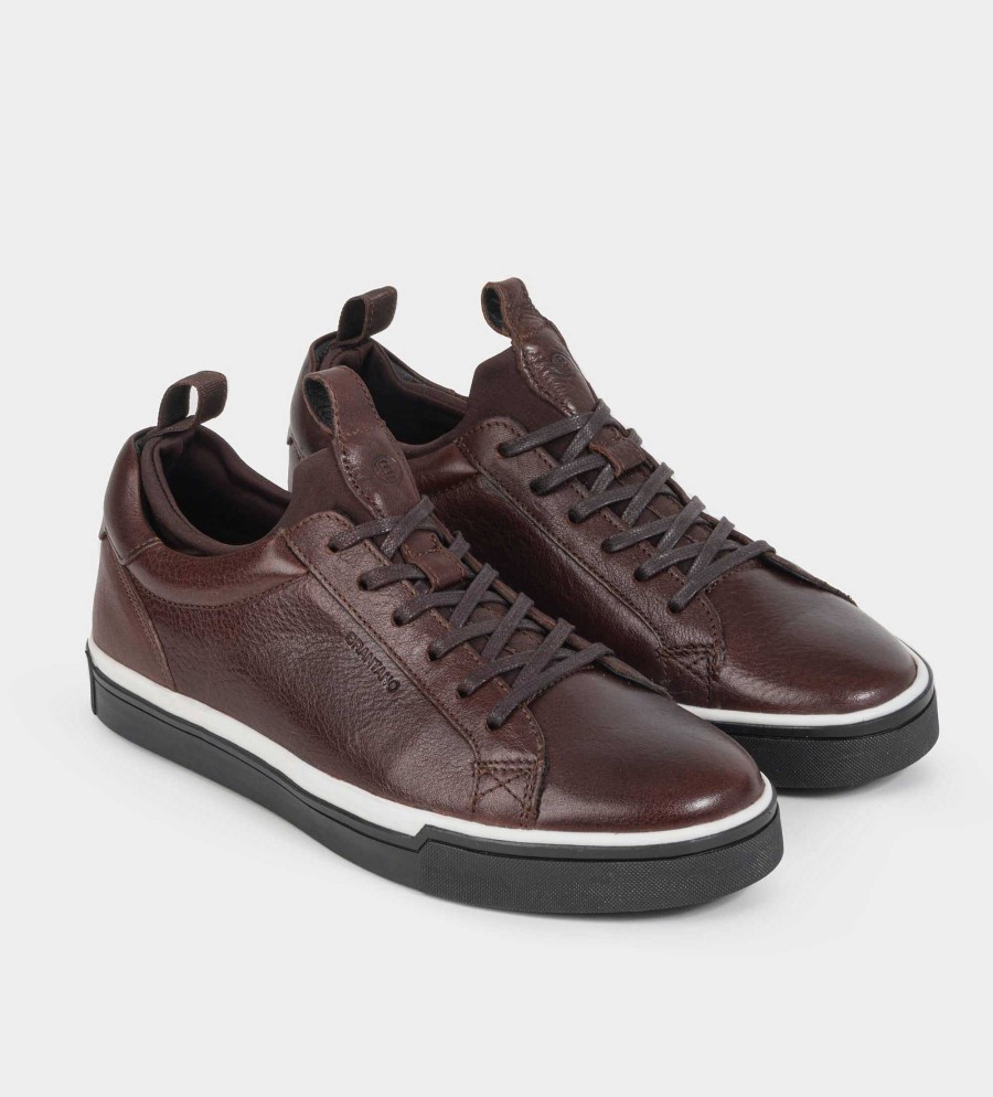 HEREN Brantano SNEAKERS | Bruin leren sneakersdetail