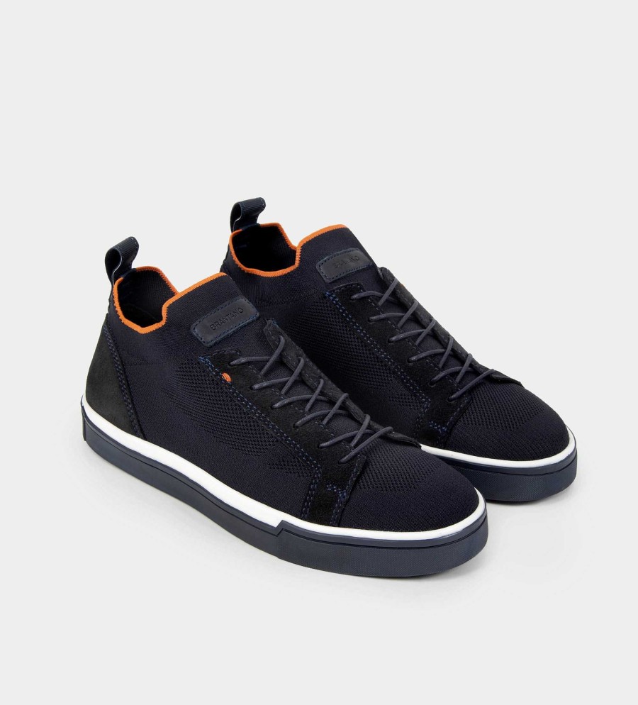 HEREN Brantano SNEAKERS | Marineblauwe, meerdelige sneakers van textiel