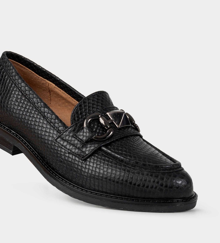 DAMES Brantano PLATS EN LOAFERS | Zwart lederen hardware mocassin