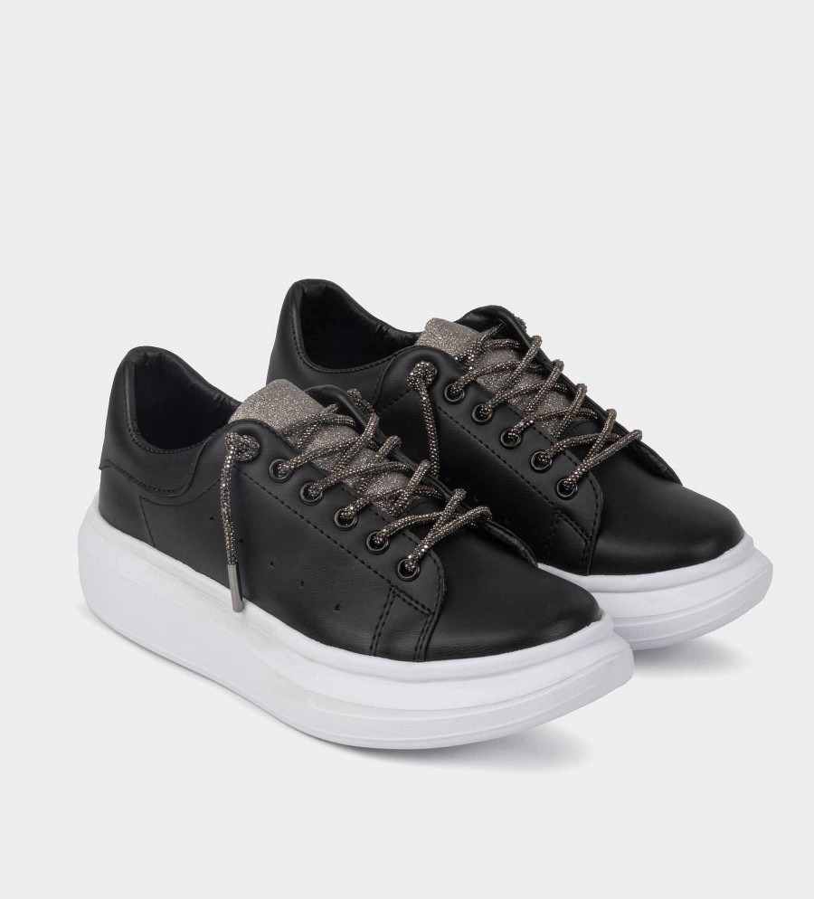 DAMES Brantano SNEAKERS | Zwarte kristallen veter sneaker