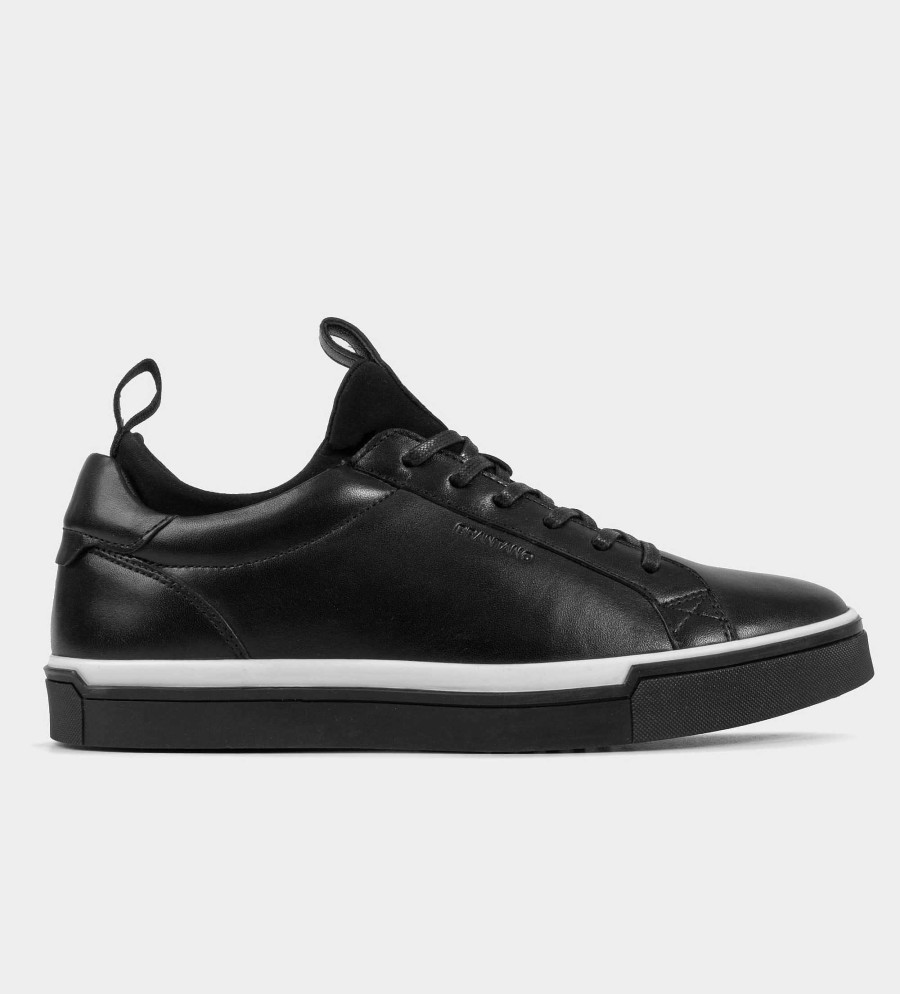 HEREN Brantano SNEAKERS | Zwart leren sneakersdetail