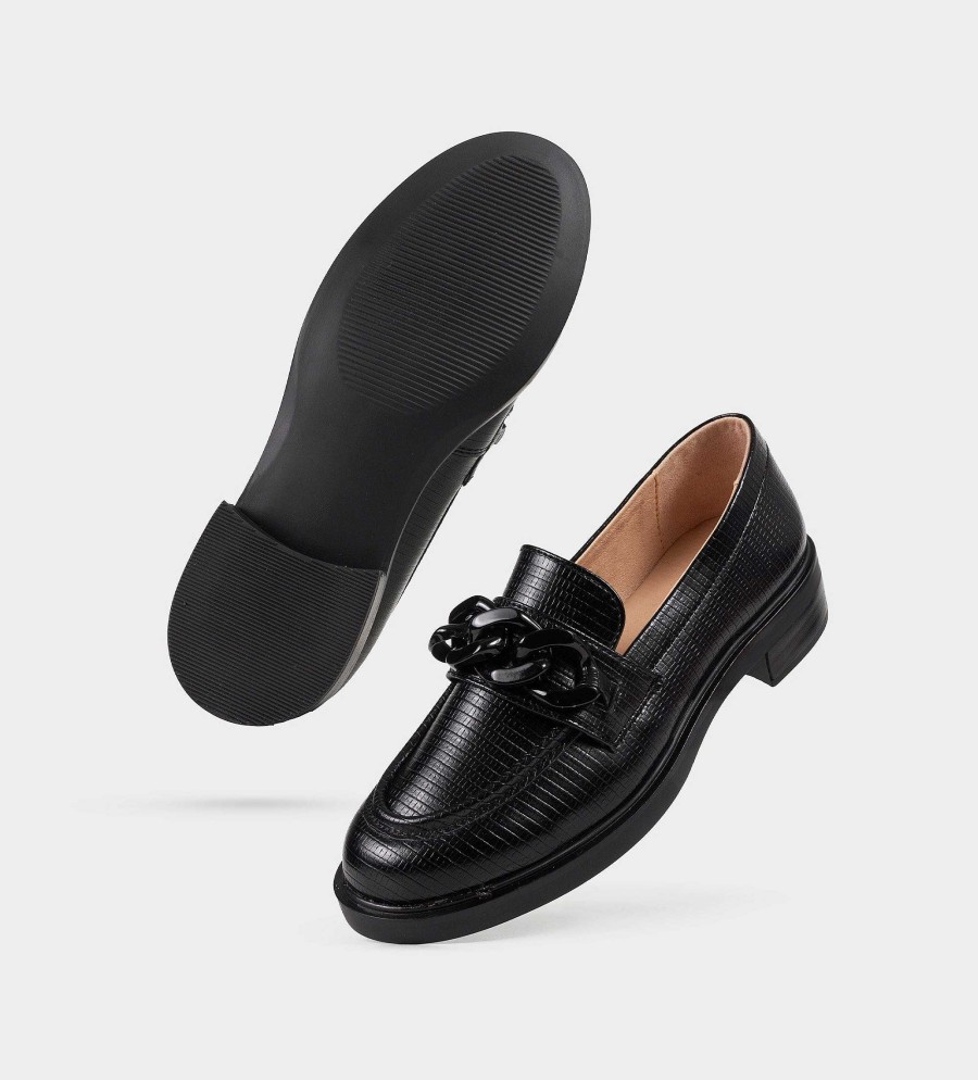 DAMES Brantano PLATS EN LOAFERS | Zwart gegraveerde hardware casual mocassin