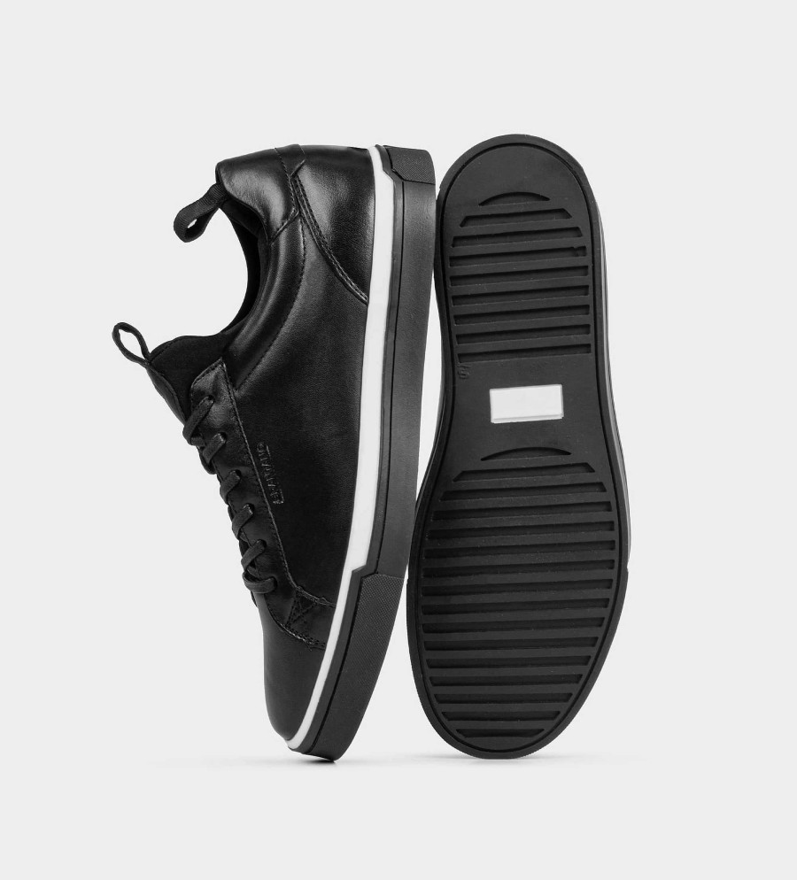 HEREN Brantano SNEAKERS | Zwart leren sneakersdetail